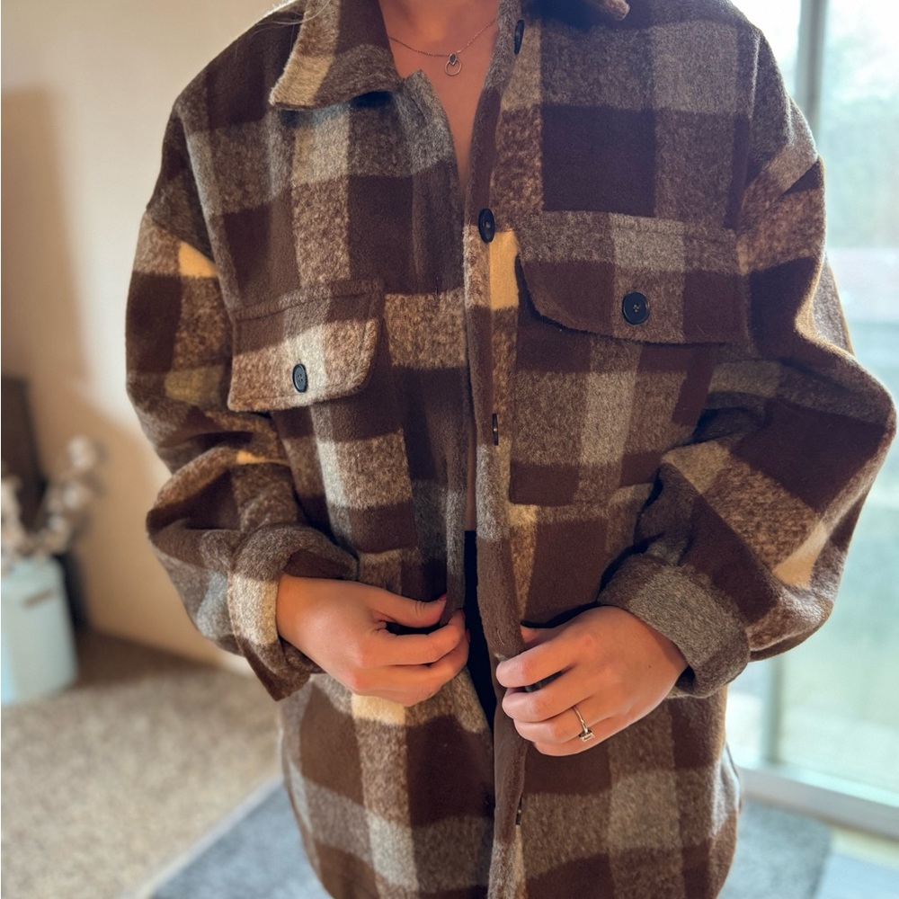 Together Brown and Cream Plaid Jacket